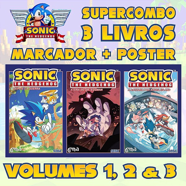 Super Combo Sonic The Hedgehog Vol 1, 2 e 3 - Acompanha Marcadores e Pôsteres