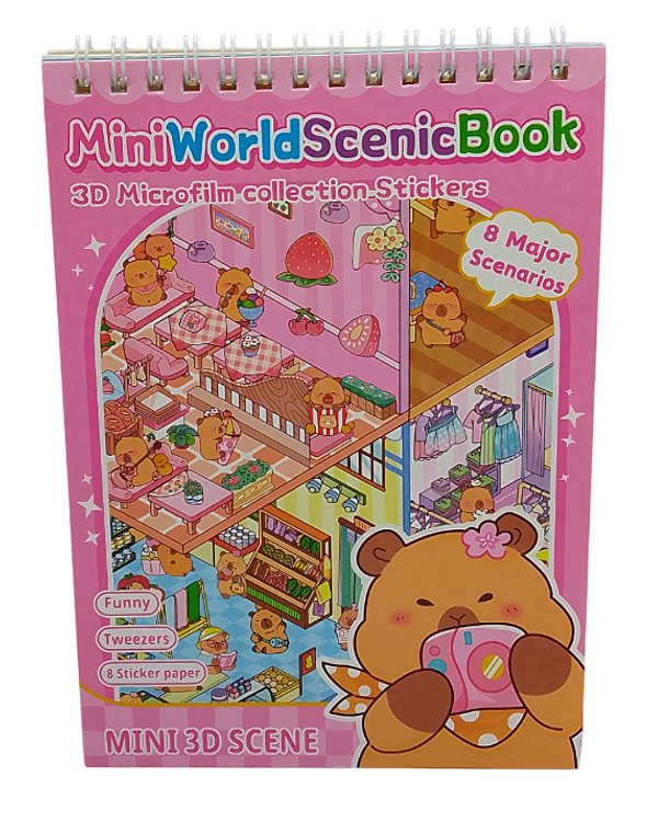 Livros com Cenários 3D e Adesivos DIY 8 Cenários - Capivara - Rosa