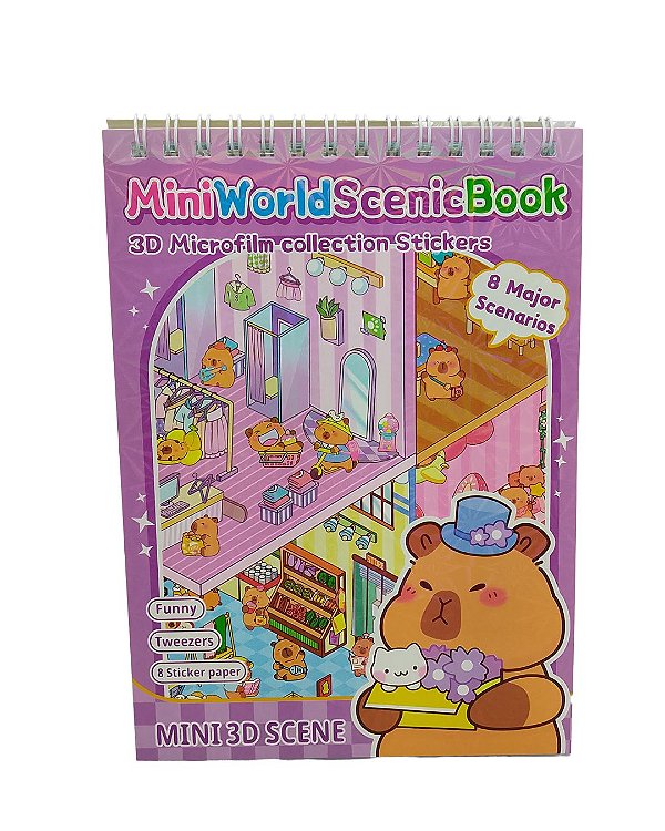 Livros com Cenários 3D e Adesivos DIY 8 Cenários - Capivara - Lilás
