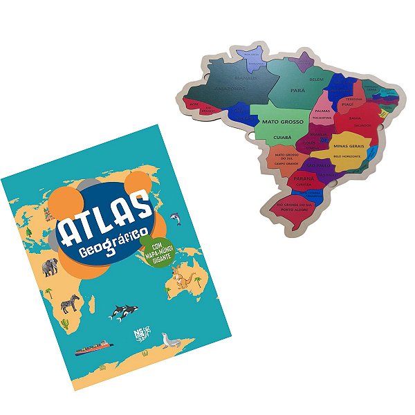 Atlas + Mapa Do Brasil Grande Capitais MDF Quebra-cabeça Educativo