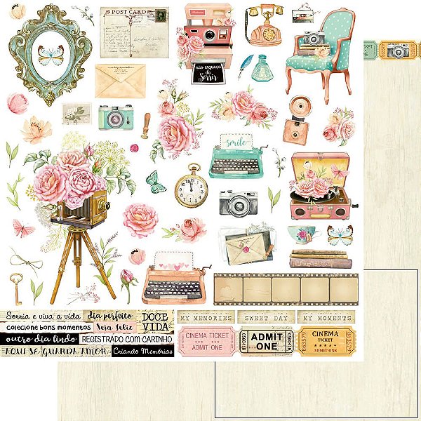 Papel Scrapbook - SD-1156 - Litoarte Bons Momentos Tags - 30,5 x 30,5cm