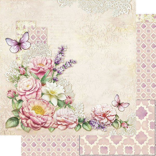 Papel Scrapbook - SD-1165 - Litoarte - Flores - 30,5 x 30,5cm