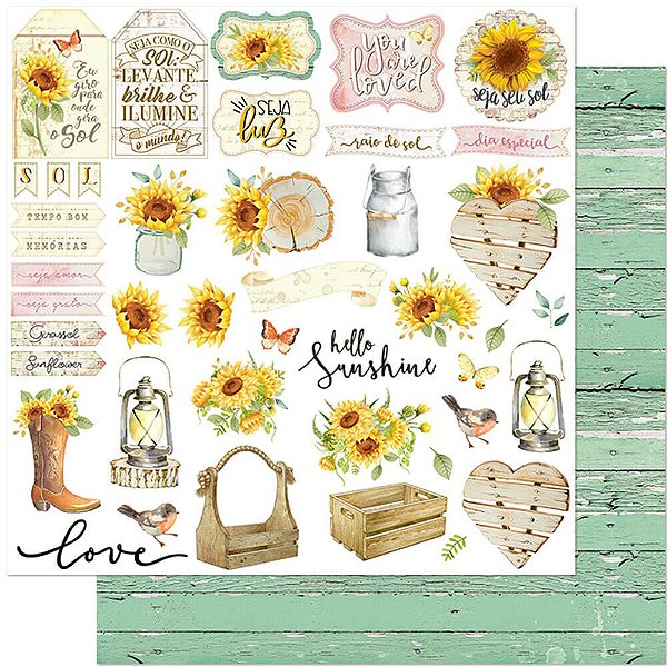 Papel Scrapbook - SD-1130 - Litoarte - Girassol Tags - 30,5 x 30,5cm