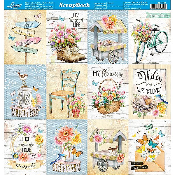 Papel Scrapbook - SD-1162 - Litoarte Primavera Elementos 30,5 x 30,5cm