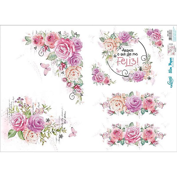 Slim Paper Litoarte - 47,3 x 33,8 cm - Rosas Aquarela  SPL-050