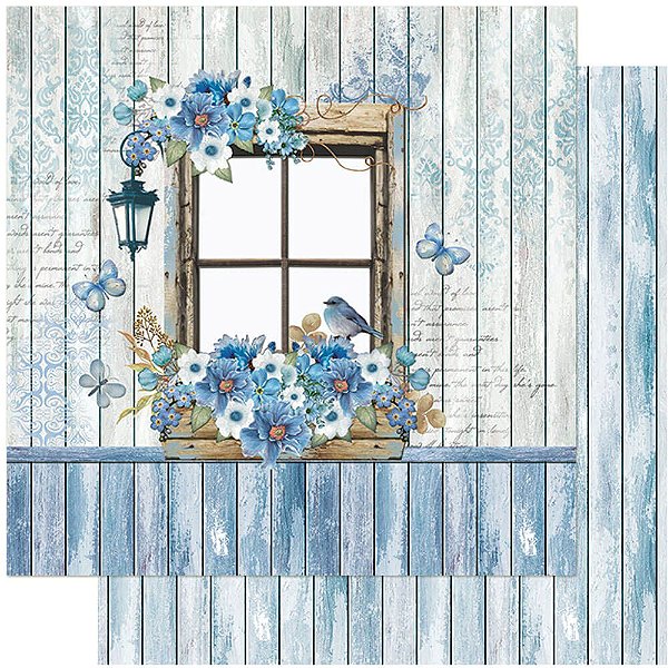 Papel Scrapbook - SD-1066 - Litoarte - Janela, flores e pássaros 30,5 x 30,5cm