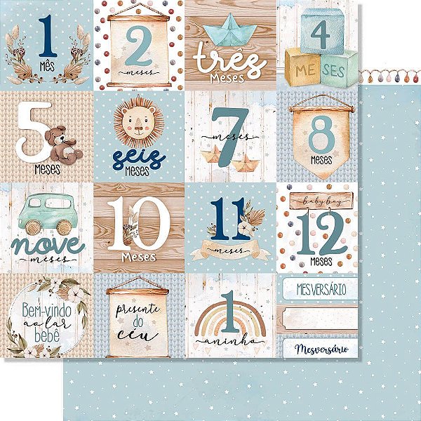 Papel Scrapbook - SD-1213 - Litoarte Coleção BOHO Baby Boy Aniversário