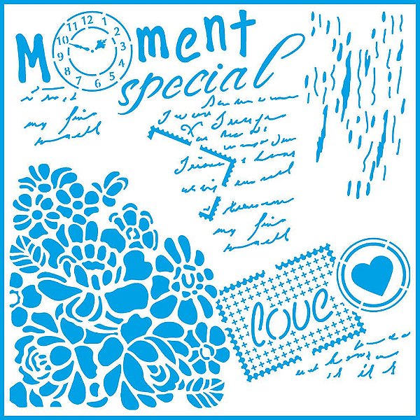 Stencil Litoarte - STXX-007 - Flores e Carimbos - 20x20cm