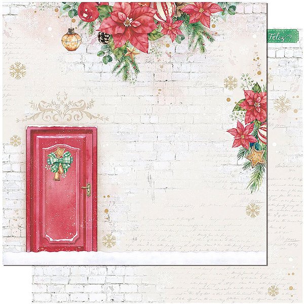 Papel Scrapbook - SDN-138 - Litoarte -Natal Porta Vermelha - 30,5 x 30,5cm