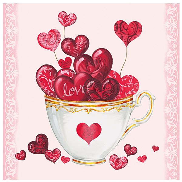 Guardanapo -  13309325 - Cup Of Hearts - 33x33cm