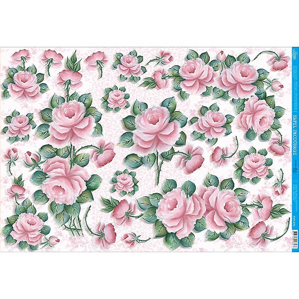 Papel Decupage - PD1-015 - Litoarte - Rosa by Lili Negrão - 49x34cm