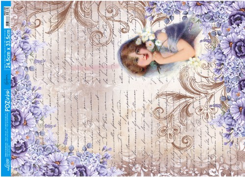 PDZINHO Papel Decoupage Litoarte - Dama com flores - 24,5X33 - PDZ-020
