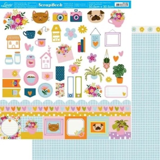 Papel Scrapbook - SD-1201 - Litoarte - Dias melhores Recortes - 30,5 x 30,5cm