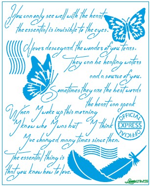 Stencil Litoarte - STR-259 - Coleção Mix Media Texto Borboleta Selo - 20x25cm