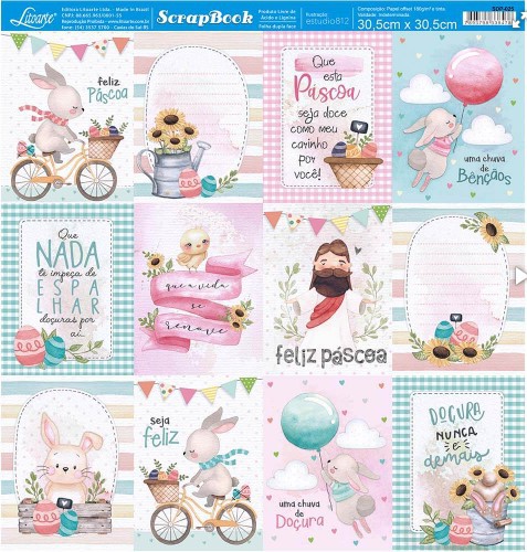 Papel de Scrapbook - SDP-025 - Litoarte – Páscoa - Coleção Feliz Páscoa – Tags
