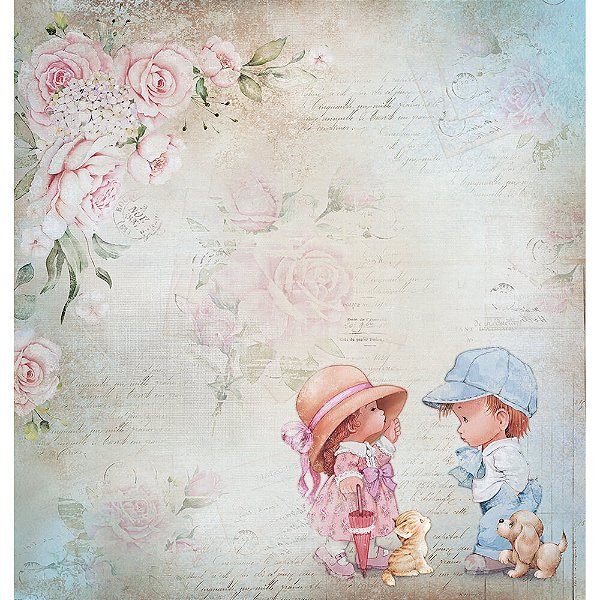 Papel para Scrapbook - SD-1274 - Dupla Face - Coleção Mon Monde Rose Bleu - Tags