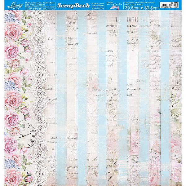 Papel para Scrapbook - SD-1276 - Dupla Face - Coleção Mon Monde Rose Bleu - Renda