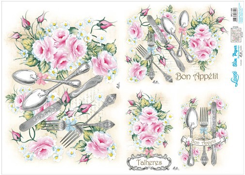 Slim Paper Litoarte - Rosas e Talheres - 47,3 x 33,8 cm - SPL1-009