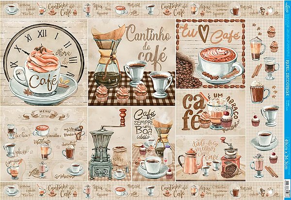 Papel Decoupage Litoarte - Coleção Hora do Café - 49x34cm - PD-1071