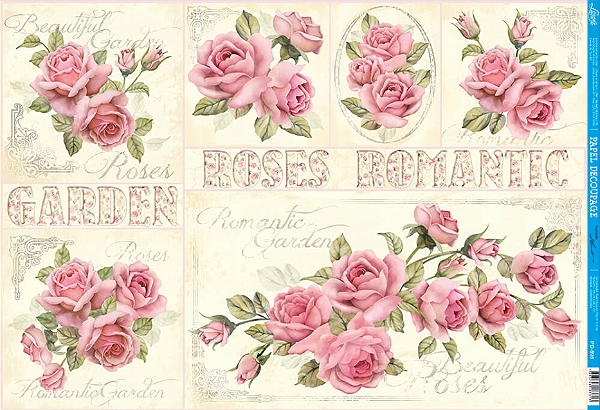 Papel para Decoupage - Rosas Shabby Chic II - 49x34cm - PD-0896