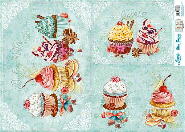 Slim Paper Decoupage - Cupcake Fundo Verde - 47,3x33,8cm - SPL-039