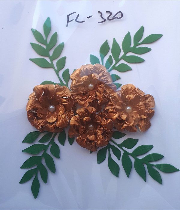 Pacote com 4 flores moldadas em papel + 4 ramos - FL-320