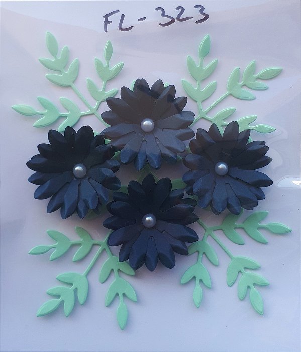 Pacote com 4 flores moldadas em papel + 4 ramos - FL-323