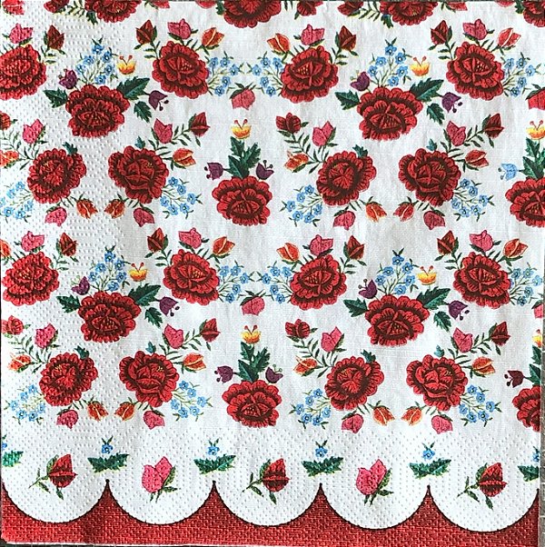 Guardanapo - G3-054 - Roses Embroidery Pattern - 33x33cm