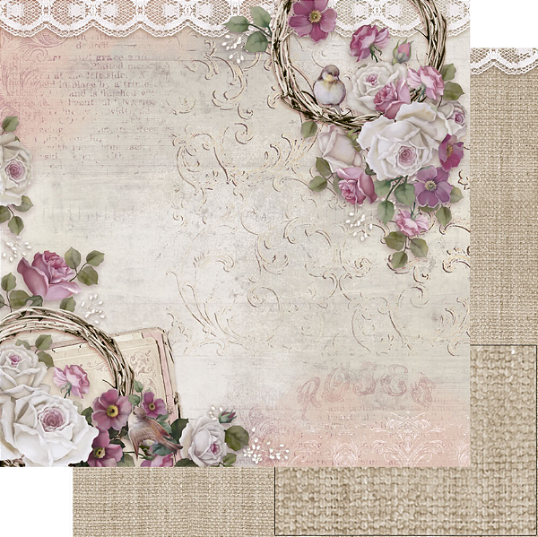 Papel para Scrapbook - SD-1166 - Cesto de Flores e Passarinho