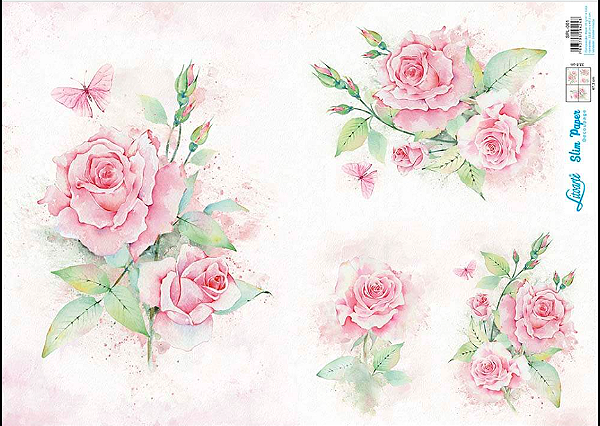 Slim Paper Decoupage – Rosas Aquarela e Borboletas - SPL-001