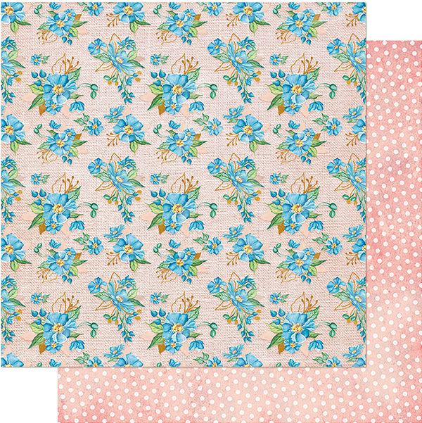 Papel para Scrapbook - SD1-089 - Padrão Flores Azuis e Poá