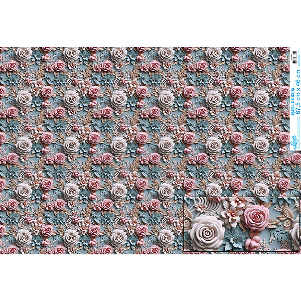 Papel De Seda - PSL039 - Rosas 3D Fundo Azul