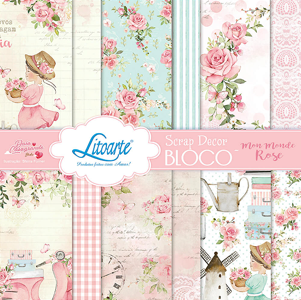 Bloco de Papéis para Scrapbook - SBXV-034 – Coleção Mon Monde Rose