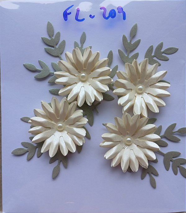 Pacote com 4 flores moldadas em papel + 4 ramos - FL-209