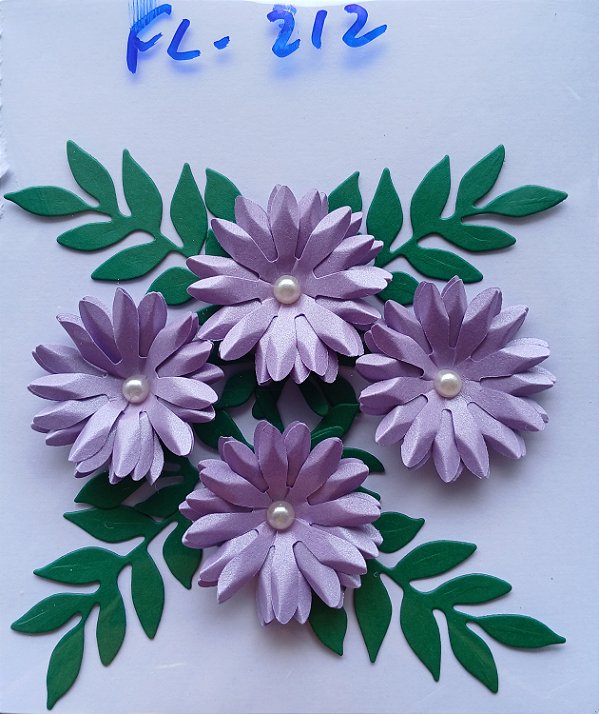 Pacote com 4 flores moldadas em papel + 4 ramos - FL-212