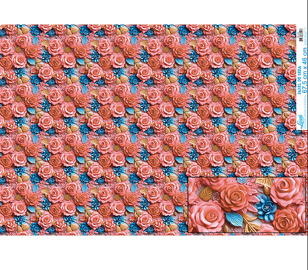 Papel De Seda - PSL040 - Rosa 3D Coral e Azul