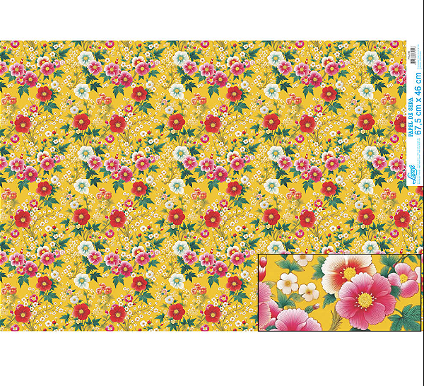 Papel De Seda - PSL046 - Chita Fundo amarelo