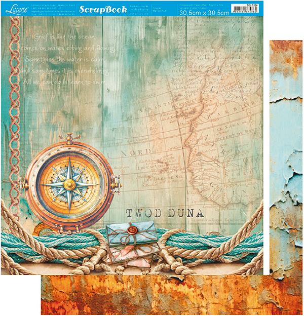 Papel Para Scrapbook - SD-1334 - Coleção mar doce Lar - Bussola e condas