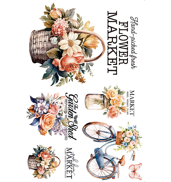 Transfer de Imagem Big - Cesta e Bicicleta Com Flores - TIB-006
