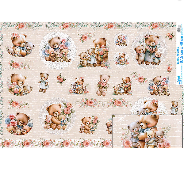 Papel De Seda - PSL012 - Família Urso