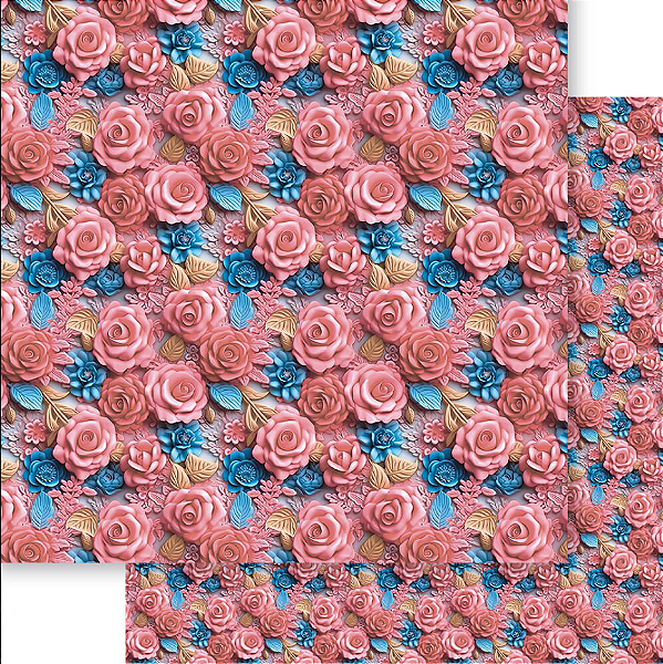 Papel Para Scrapbook - SD-1326 - Dupla Face - Rosa 3D coral E Azul