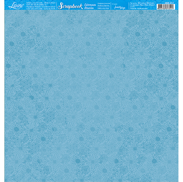 Papel para Scrapbook - SBB-217 - Estampas Básicas - Coleção Floral 3D – Textura Flores Azuis