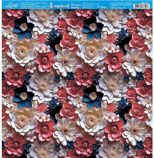 Papel para Scrapbook - SBB-220 - Estampas Básicas - Coleção Floral 3D – Flores Coloridas