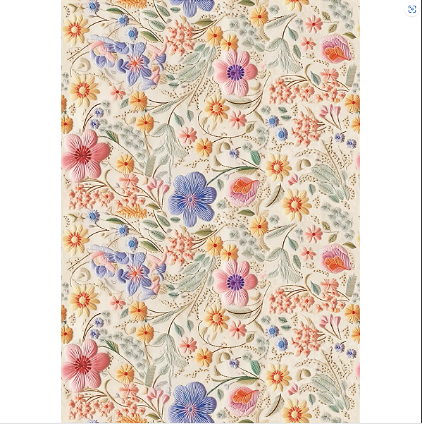 Estampa Adesiva - Flores Coloridas Bege Costura 3D - ESTA-011