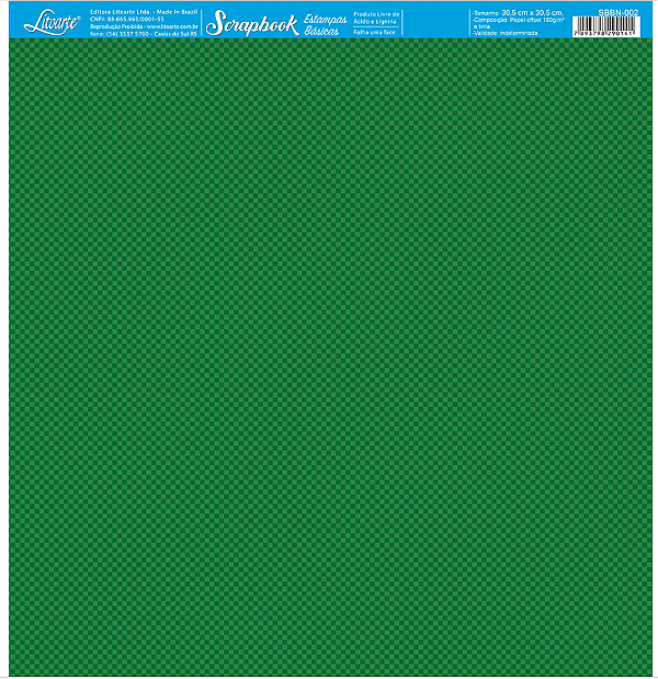 Papel para Scrapbook - SBBN-002 - Estampas Básicas - Natal - Xadrez Verde