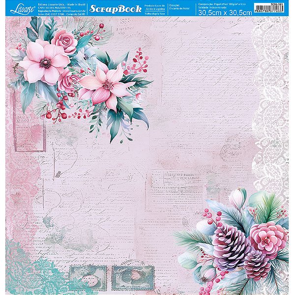 Papel para Scrapbook - SDN-181 - Dupla Face - Coleção Encanto de Natal