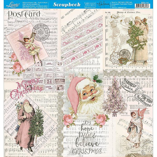 Papel para Scrapbook - SDN-111 - Dupla Face - Natal Vintage Rosa