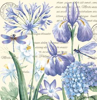 Guardanapo - G3-058 - Irises Hydrangea and Dragonflies - 33x33cm