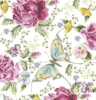 Guardanapo - G3-030 - Embroidery Flowers and Butterflies - 33x33cm