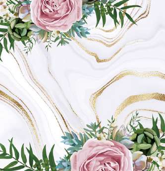 Guardanapo -  G2-042 - Pink Roses on Gray & Gold Marble - 33x33cm